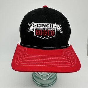 Cinch Worlds Toughest Rodeo Hat Cap Snap Back Mens Red Black White Trucker